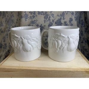 Pair of White Tabletops Unlimited Handcrafted Nature Mugs